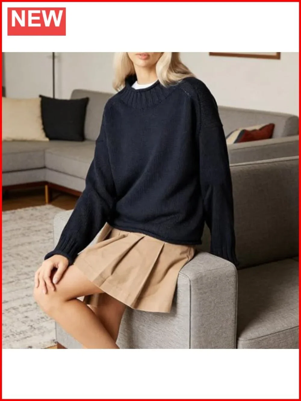 Women Oversized Turtleneck Sweater Cable Knit Pullover Casual Top